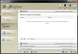 SPAMfighter ma bardzo prosty interfejs użytkownika.