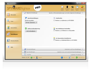 In the settings menu you can set the option for: Security, software updates, Proxy settings, Actions for infected files, advanced real-time settings, scheduled scanning, Language settings and see your log files